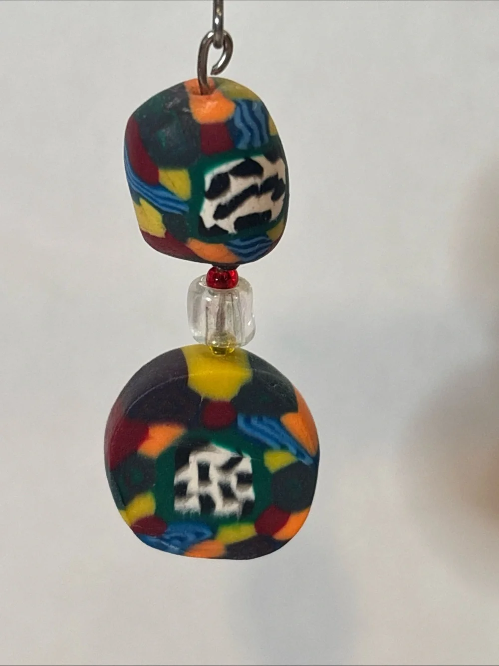 Vintage 90s Y2K FIMO Polymer Clay‎ Millefiori Dangle Earrings Abstract Mod Boho